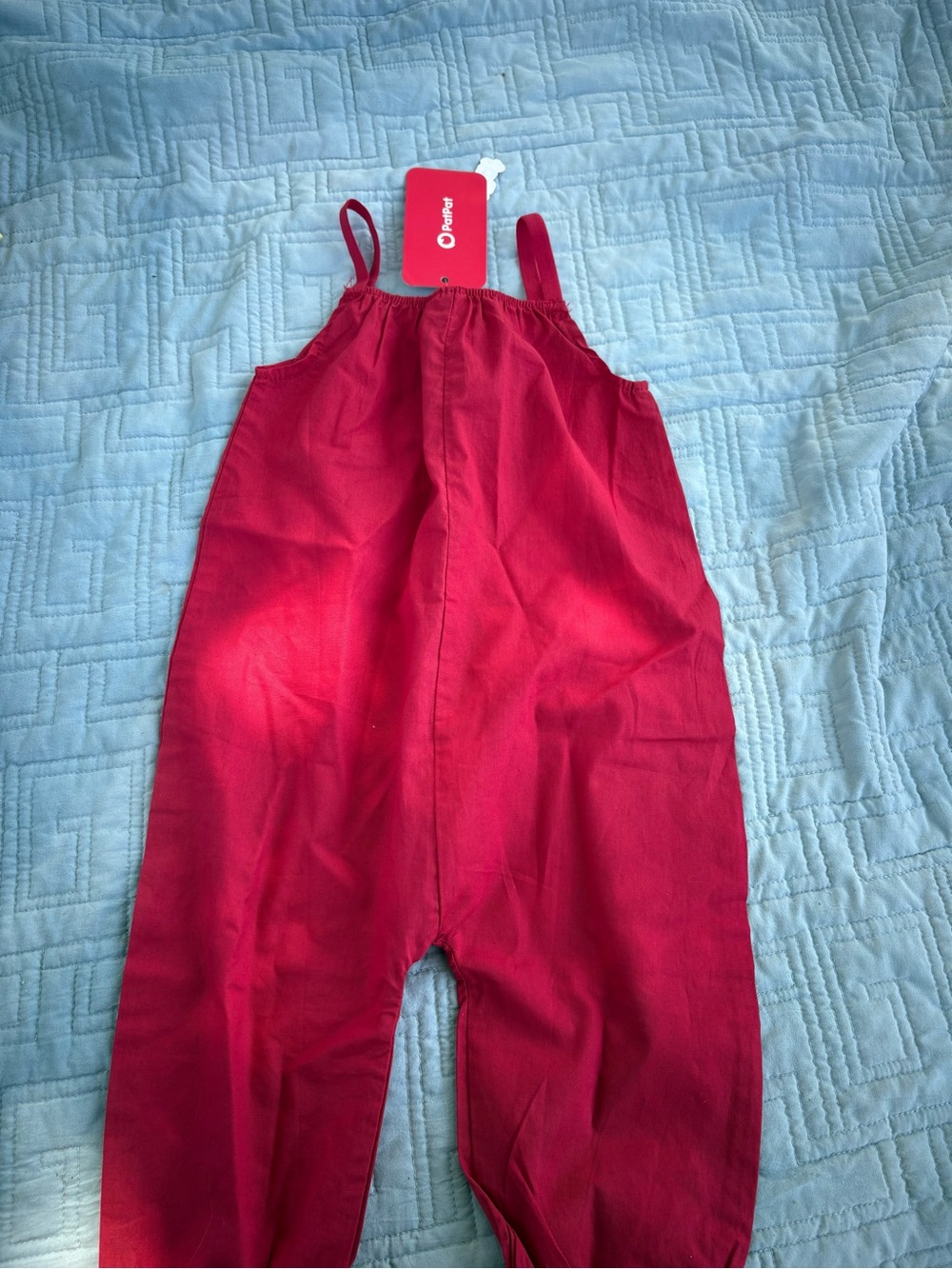 PatPat Red Cotton Kids Overalls with Shoulder Straps